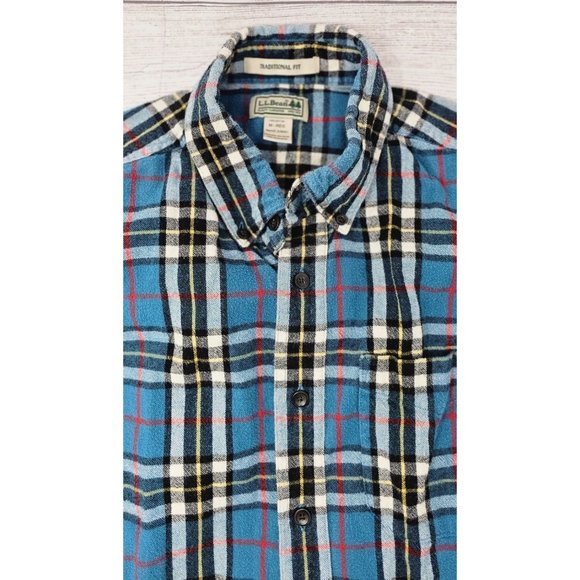 L.L. Bean Bright‎ Blue Men's Flannel Shirt Size Medium - Picture 1 of 4